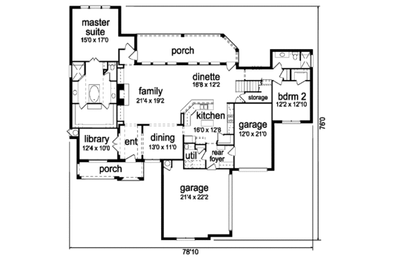 Floor Plan - Main Floor for European House Plan #84-417 - 4 bed, 3 bath