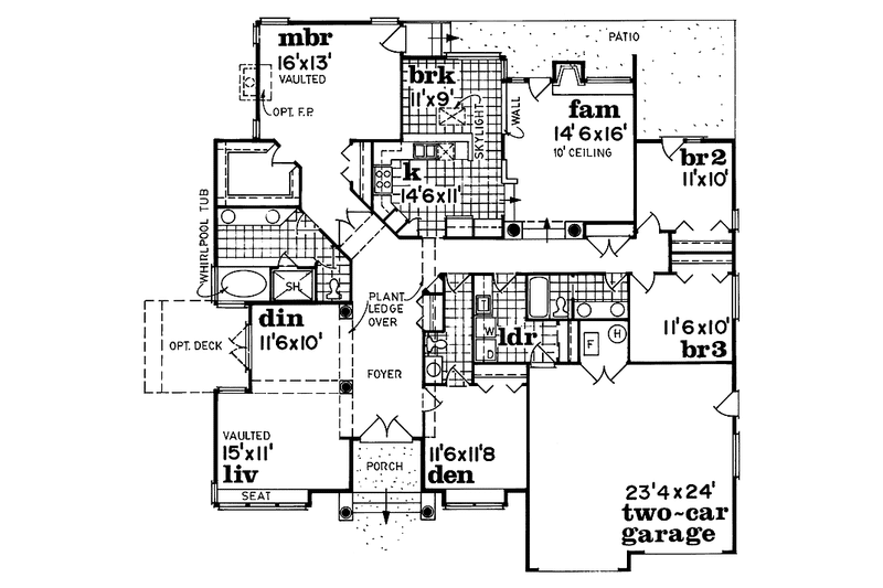 House Plan Design - Floor Plan - Main Floor for Ranch House Plan #47-1003 - 3 bed, 2.5 bath