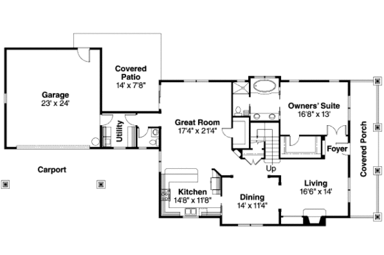 Floor Plan - Main Floor for Craftsman House Plan #124-669 - 3 bed, 2.5 bath