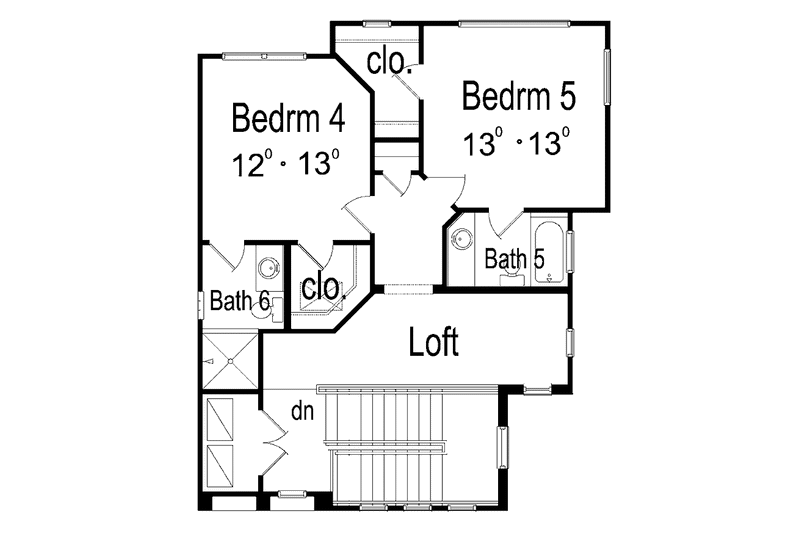 House Blueprint - Floor Plan - Upper Floor for Mediterranean House Plan #417-527 - 5 bed, 6.5 bath