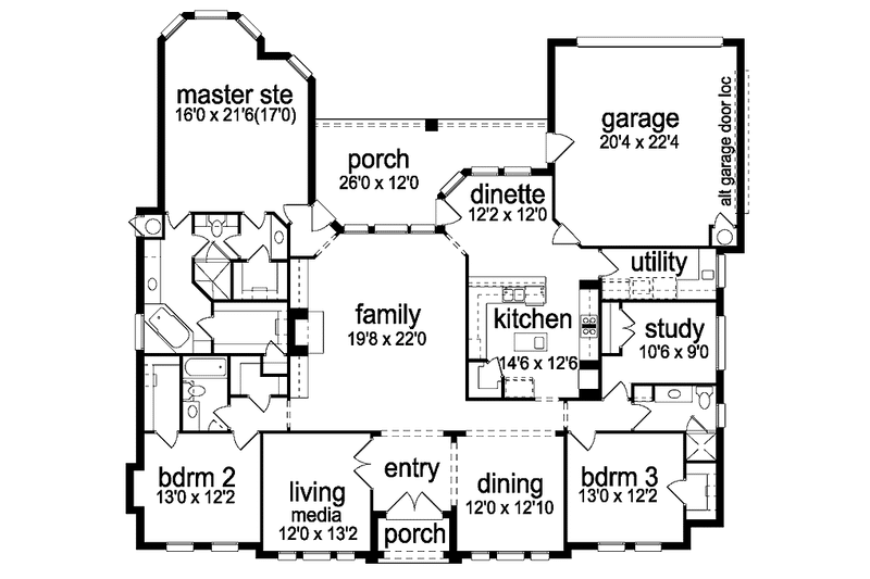 Home Plan - Floor Plan - Main Floor for Traditional House Plan #84-706 - 3 bed, 3 bath