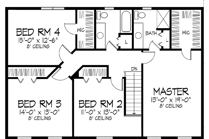 Dream House Plan - Floor Plan - Upper Floor for Colonial House Plan #51-848 - 4 bed, 2.5 bath