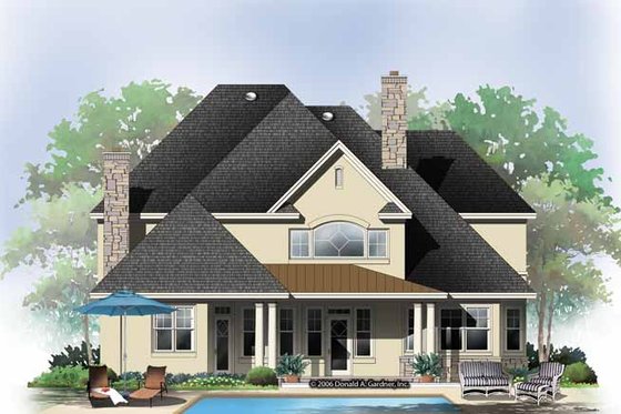 Exterior - Rear Elevation for European House Plan #929-863 - 4 bed, 3.5 bath