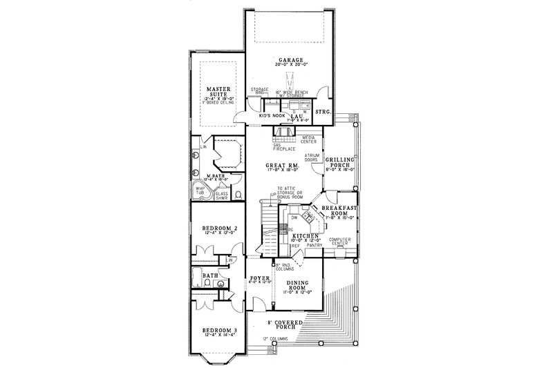 Dream House Plan - Floor Plan - Main Floor for Country House Plan #17-2703 - 3 bed, 2 bath