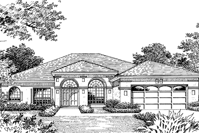 House Blueprint - Exterior - Front Elevation 3 for Mediterranean House Plan #1015-14 - 4 bed, 3 bath