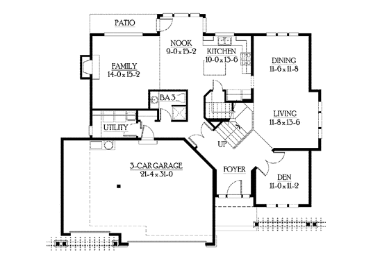 Floor Plan - Main Floor for Craftsman House Plan #132-363 - 3 bed, 3 bath