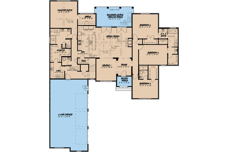 House Blueprint - Floor Plan - Main Floor for Barndominium House Plan #923-27 - 4 bed, 3.5 bath