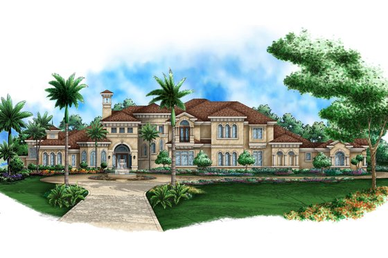 Exterior - Front Elevation for Mediterranean House Plan #27-536 - 5 bed, 6.5 bath