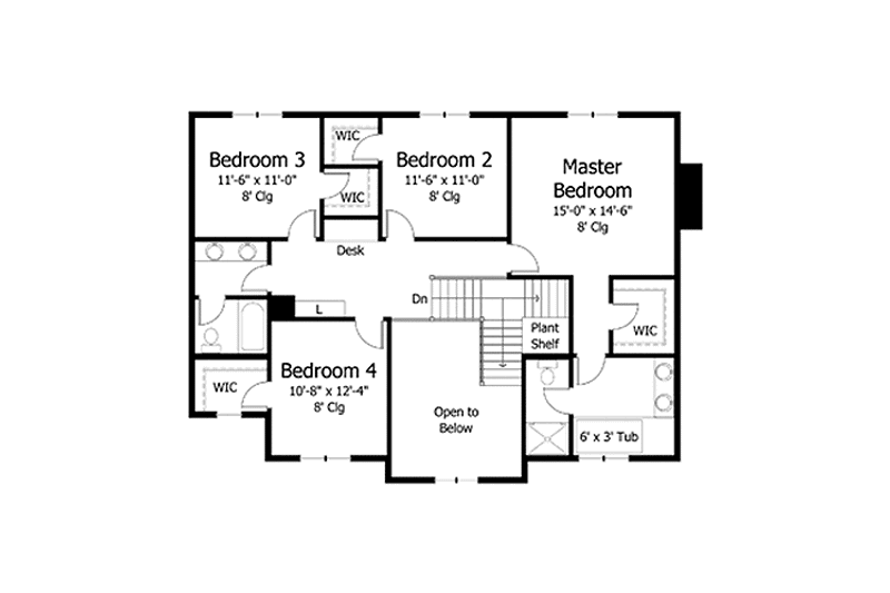 Home Plan - Floor Plan - Upper Floor for Colonial House Plan #51-1012 - 4 bed, 3 bath