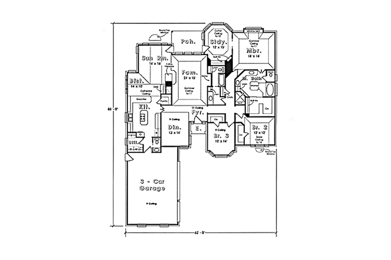 Architectural House Design - Floor Plan - Main Floor for Country House Plan #974-13 - 3 bed, 2.5 bath