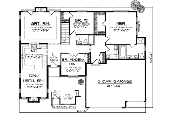 Floor Plan - Main Floor for European House Plan #70-707 - 3 bed, 2 bath