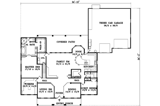 Floor Plan - Main Floor for Traditional House Plan #1-1201 - 2 bed, 2 bath