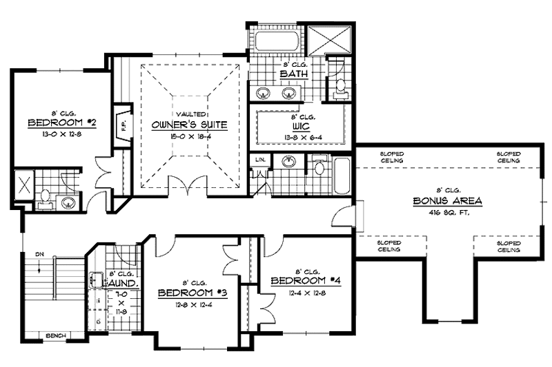Home Plan - Floor Plan - Upper Floor for Traditional House Plan #51-671 - 4 bed, 3.5 bath