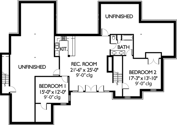 House Design - Country Floor Plan - Lower Floor Plan #965-1