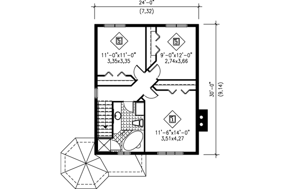Floor Plan - Upper Floor for Farmhouse House Plan #25-2025 - 3 bed, 1.5 bath