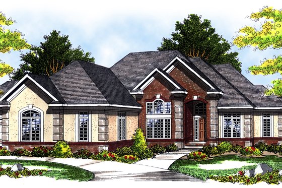 Exterior - Front Elevation for Mediterranean House Plan #70-780 - 4 bed, 3.5 bath