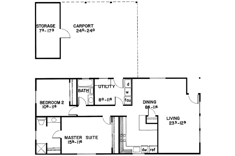 House Blueprint - Floor Plan - Main Floor for Country House Plan #60-855 - 2 bed, 1 bath