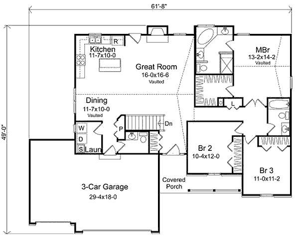 Architectural House Design - Ranch Floor Plan - Main Floor Plan #22-468