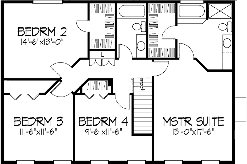 Home Plan - Floor Plan - Upper Floor for Colonial House Plan #51-813 - 4 bed, 2.5 bath