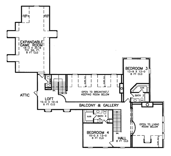 House Blueprint - Country Floor Plan - Upper Floor Plan #952-250