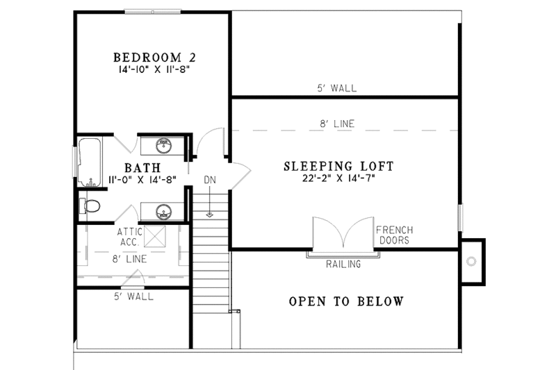 Architectural House Design - Floor Plan - Upper Floor for Country House Plan #17-3240 - 2 bed, 2 bath