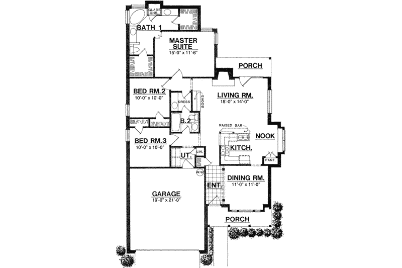 Architectural House Design - Floor Plan - Main Floor for Traditional House Plan #40-122 - 3 bed, 2 bath