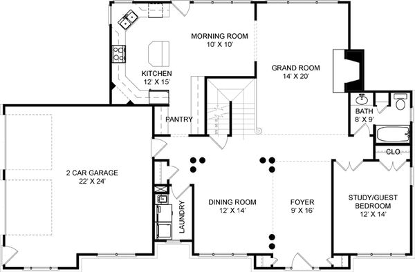 Architectural House Design - Colonial Floor Plan - Main Floor Plan #119-128