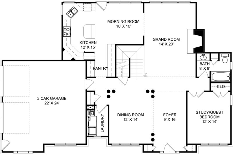 Home Plan - Floor Plan - Main Floor for Colonial House Plan #119-128 - 4 bed, 3 bath