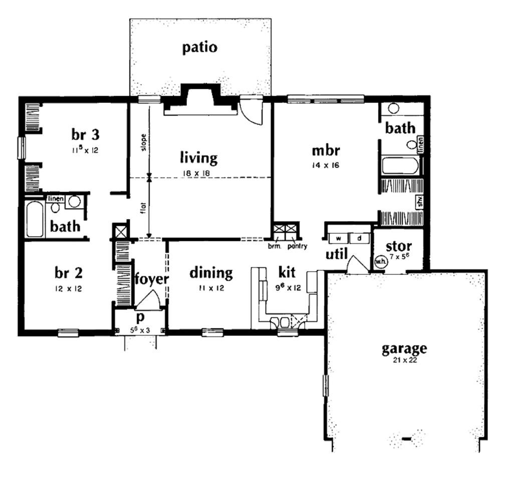 Ranch Style House Plan 3 Beds 2 Baths 1400 Sq/Ft Plan