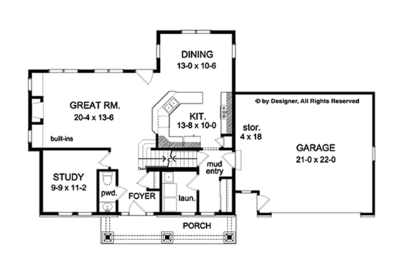 Floor Plan - Main Floor for Craftsman House Plan #1010-117 - 3 bed, 2.5 bath