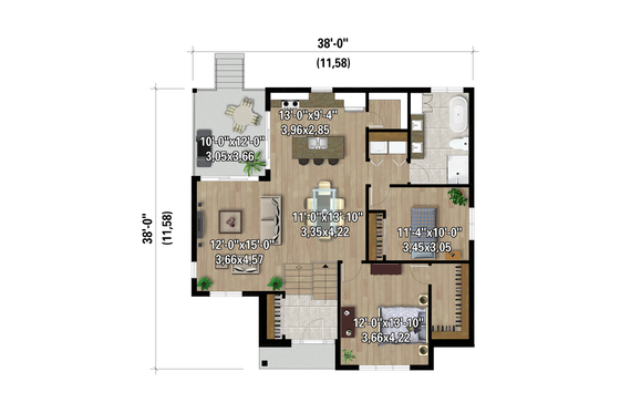 Floor Plan - Main Floor for Farmhouse House Plan #25-5002 - 2 bed, 1 bath
