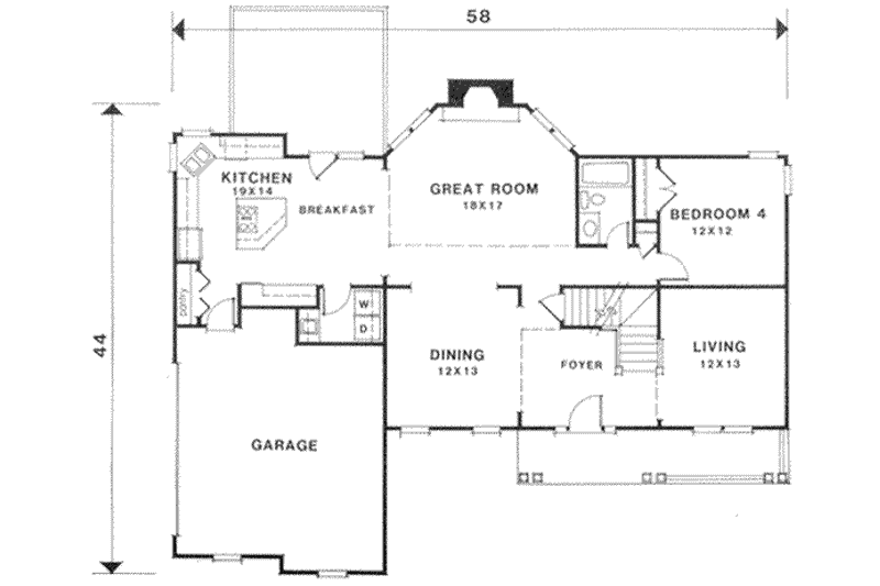 Architectural House Design - Floor Plan - Main Floor for Traditional House Plan #129-119 - 4 bed, 4 bath
