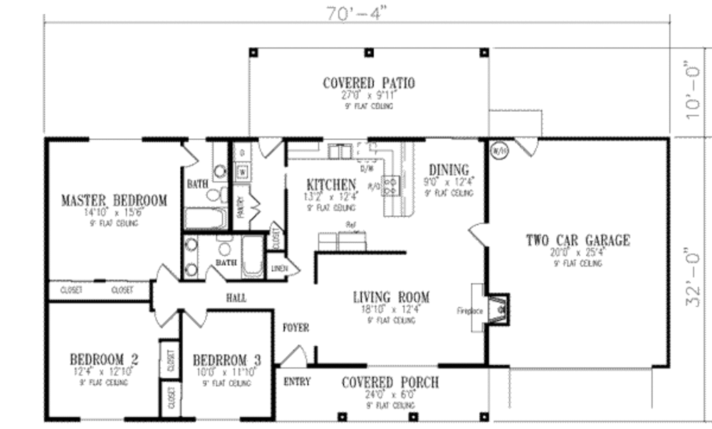 Adobe / Southwestern Style House Plan - 3 Beds 2 Baths 1456 Sq/Ft Plan ...