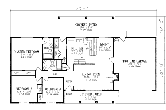 Floor Plan - Main Floor for Adobe / Southwestern House Plan #1-265 - 3 bed, 2 bath