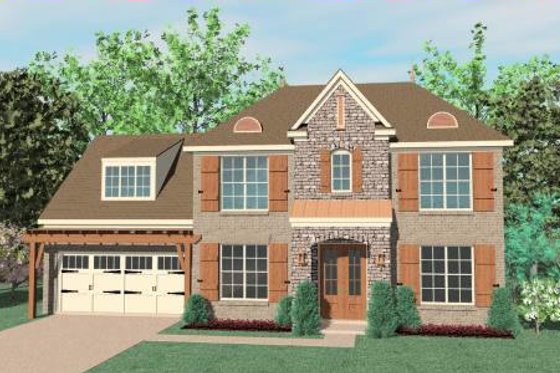 Exterior - Front Elevation for European House Plan #424-99 - 3 bed, 2.5 bath