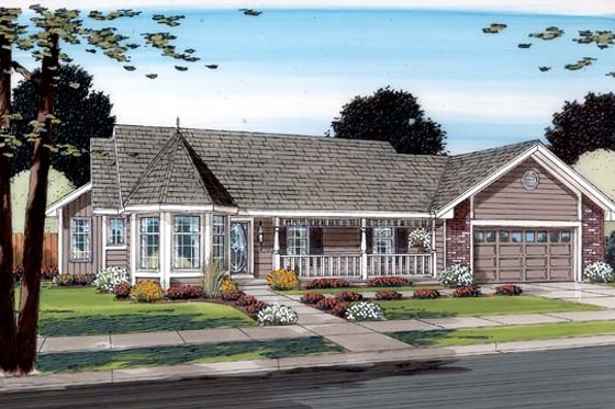Exterior - Front Elevation for Farmhouse House Plan #312-527 - 3 bed, 2 bath