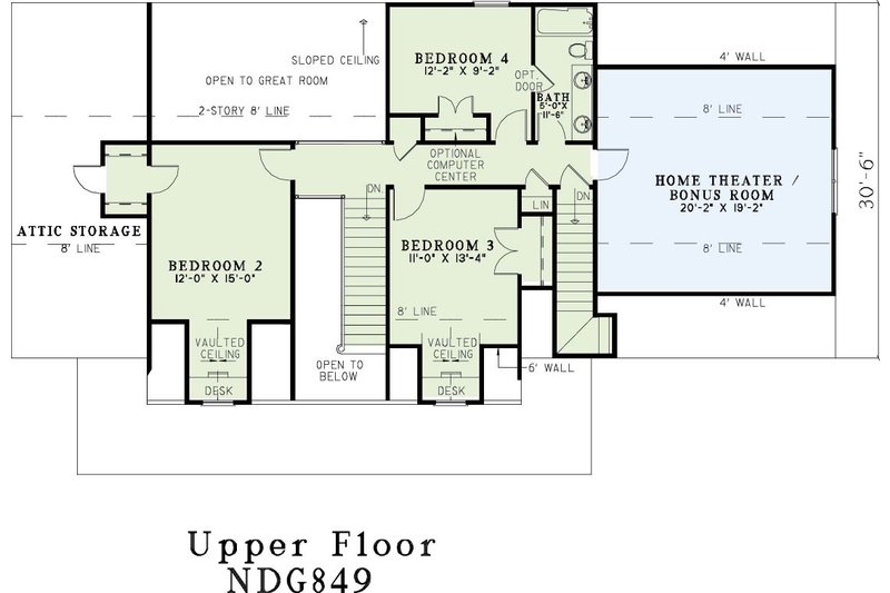 Architectural House Design - Floor Plan - Upper Floor for Traditional House Plan #17-1179 - 4 bed, 2.5 bath
