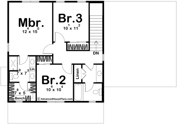 Architectural House Design - Floor Plan - Upper Floor for Traditional House Plan #455-777 - 3 bed, 2.5 bath