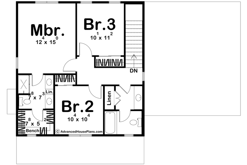 Architectural House Design - Floor Plan - Upper Floor for Traditional House Plan #455-777 - 3 bed, 2.5 bath