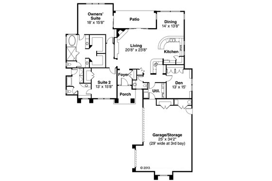Floor Plan - Main Floor for Mediterranean House Plan #124-545 - 2 bed, 2.5 bath