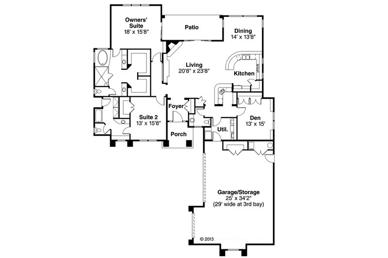 Home Plan - Floor Plan - Main Floor for Mediterranean House Plan #124-545 - 2 bed, 2.5 bath