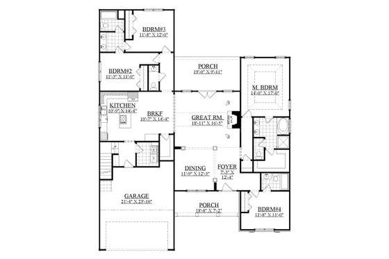 Floor Plan - Main Floor for Ranch House Plan #1071-21 - 4 bed, 3.5 bath