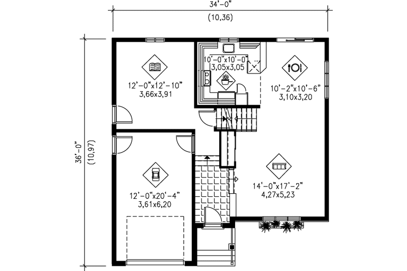 Home Plan - Floor Plan - Main Floor for European House Plan #25-312 - 2 bed, 1 bath