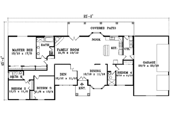 Floor Plan - Main Floor for Adobe / Southwestern House Plan #1-1456 - 4 bed, 3 bath