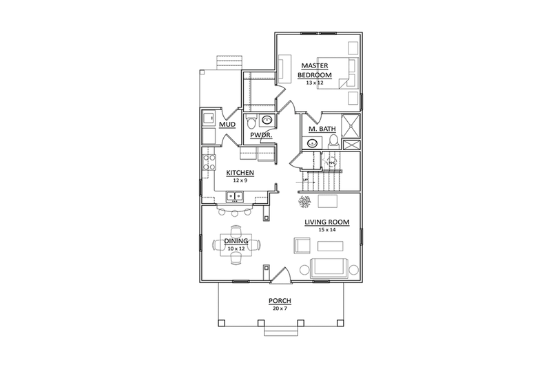 Architectural House Design - Floor Plan - Main Floor for Craftsman House Plan #936-2 - 4 bed, 2.5 bath