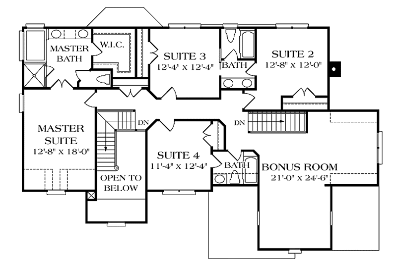 House Blueprint - Floor Plan - Upper Floor for Traditional House Plan #453-346 - 4 bed, 3.5 bath