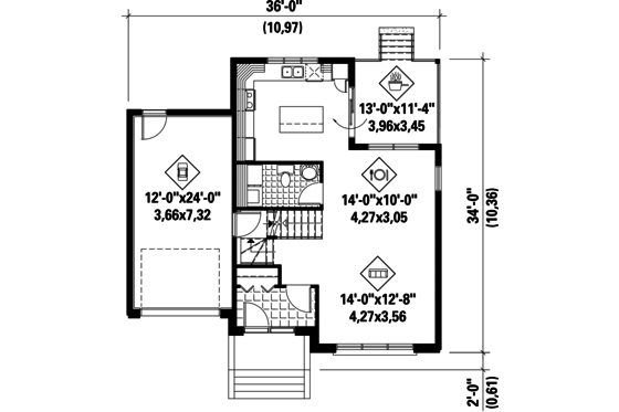 Floor Plan - Main Floor for Contemporary House Plan #25-4719 - 3 bed, 1 bath