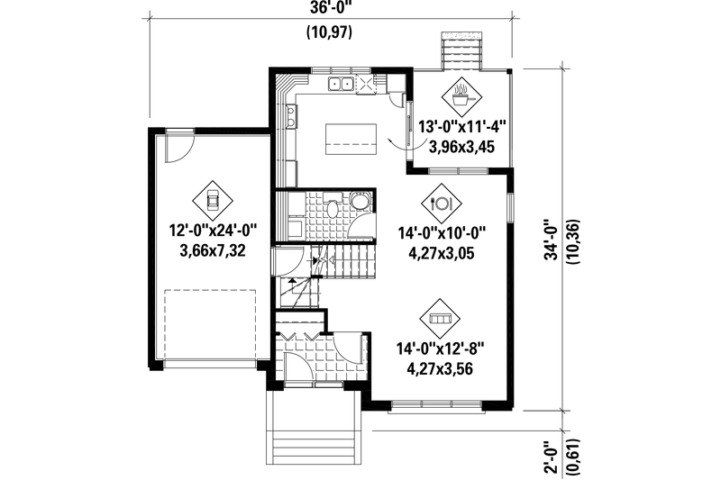 House Plan Design - Floor Plan - Main Floor for Contemporary House Plan #25-4719 - 3 bed, 1 bath