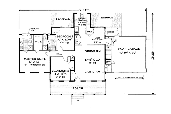 Floor Plan - Main Floor for Ranch House Plan #3-297 - 3 bed, 2 bath