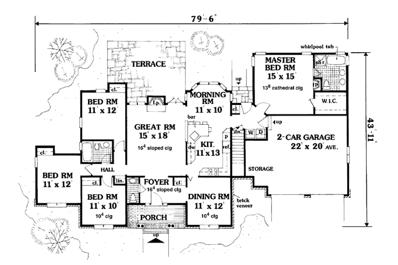Architectural House Design - Floor Plan - Main Floor for Ranch House Plan #3-302 - 4 bed, 2.5 bath